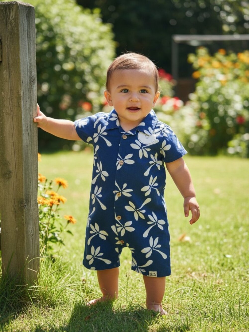 Eddie Bauer Baby Boys Tropical Print Button-Front Romper Size 6–9M